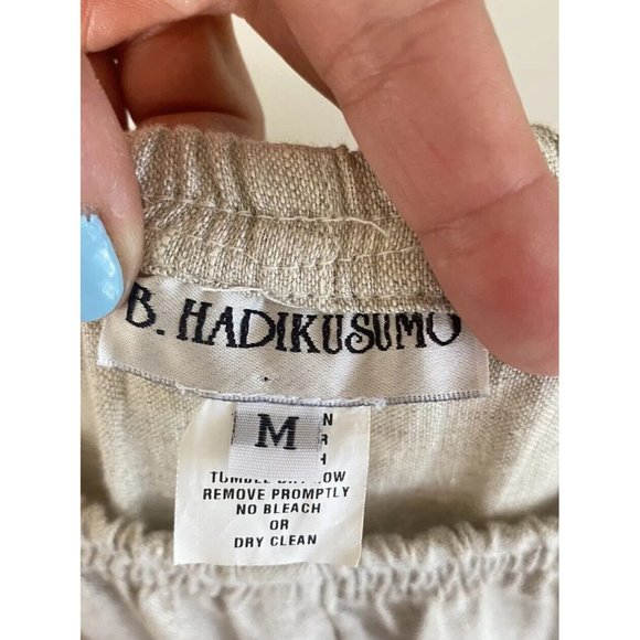 B Hadikusumo M Linen Pull on Pant Wide Leg Beige Elastic Waist Lagenlook - Picture 5 of 9